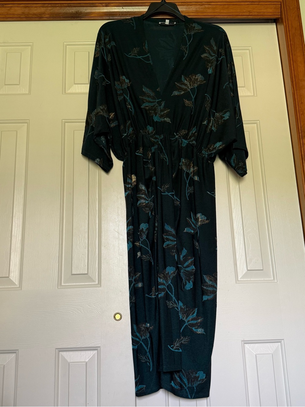 Baltic Born Dark Green Floral Midi Dress with Teal Accents